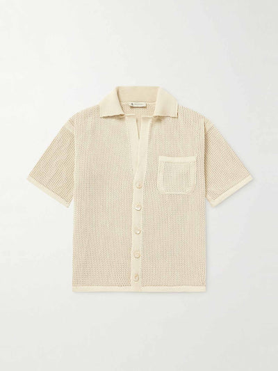 Piacenza Cashmere Off-white open-knit cotton shirt at Collagerie