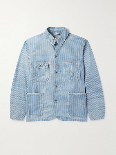 Polo Ralph Lauren Logo-appliquéd paint-splattered striped denim overshirt at Collagerie