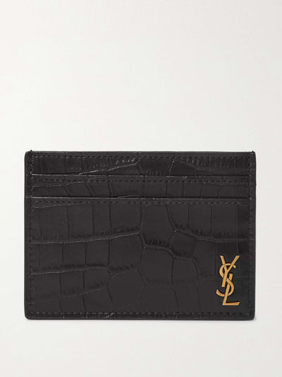 Saint Laurent Logo-appliquéd croc-effect leather cardholder at Collagerie
