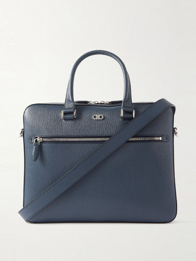 Salvatore Ferragamo Navy textured-leather briefcase at Collagerie