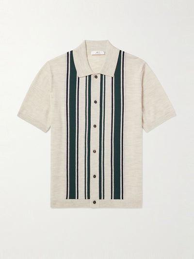 Mr P. Golf striped merino wool polo shirt at Collagerie