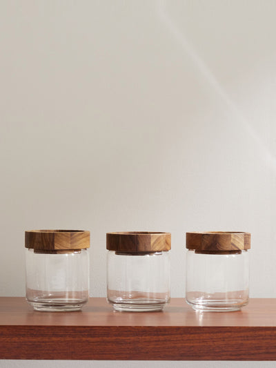 The Conran Shop Glass and teak stacking jars (set of 3) at Collagerie