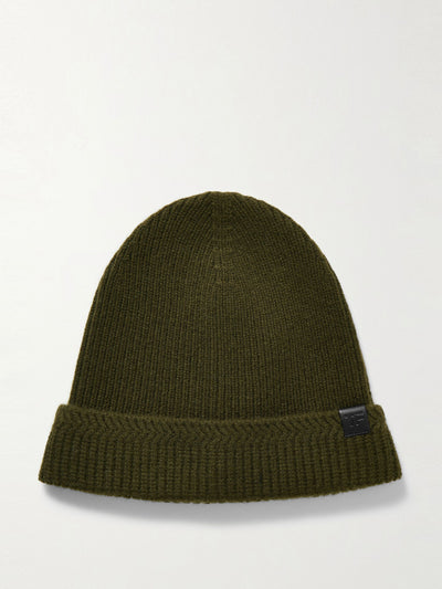 Tom Ford Leather-trimmed ribbed wool and cashmere-blend beanie at Collagerie