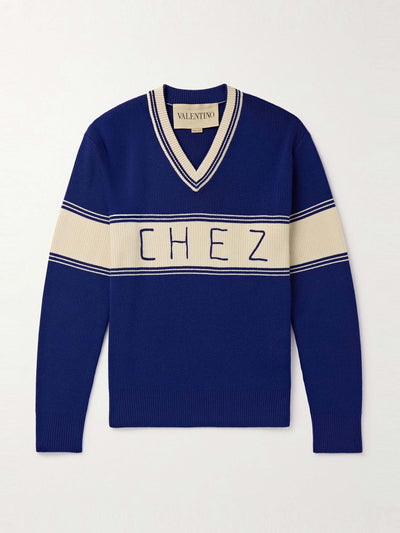 Valentino Garavani Embroidered striped virgin wool and cotton-blend sweater at Collagerie