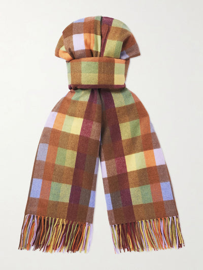 Zegna x The Elder Statesman Fringed checked cashmere scarf at Collagerie