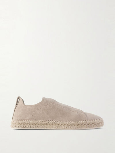 Zegna Triple stitch™ leather-trimmed suede slip-on sneakers at Collagerie