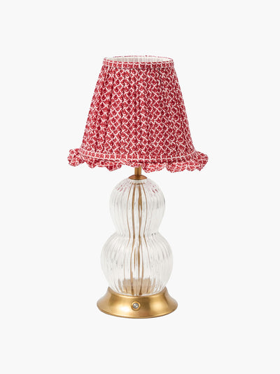 Mrs. Alice Glass bardot rechargeable lamp with red lotus ruffle shade (18cm) at Collagerie