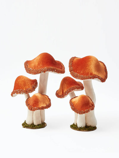 Mrs. Alice Tall orange beaded velvet mushrooms (pair) at Collagerie