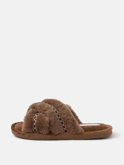 Accessorize Faux fur open toe mule slippers at Collagerie
