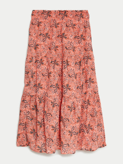 Per Una Cotton rich floral maxi tiered skirt at Collagerie