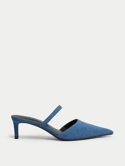 Marks & Spencer Denim kitten heel pointed mules at Collagerie