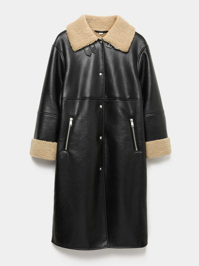Marks & Spencer Faux shearling collared longline aviator coat at Collagerie