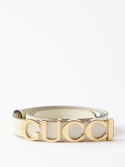 Gucci White logo-buckle leather belt at Collagerie