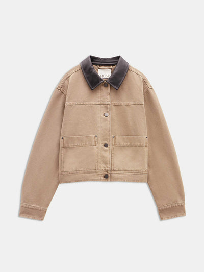 Hush Pure cotton leather collar cropped jacket at Collagerie