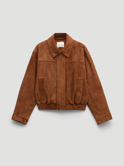 Hush Suede collared bomber jacket at Collagerie