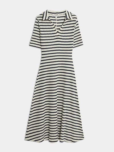 Marks & Spencer Jersey striped v-neck midi waisted dress at Collagerie