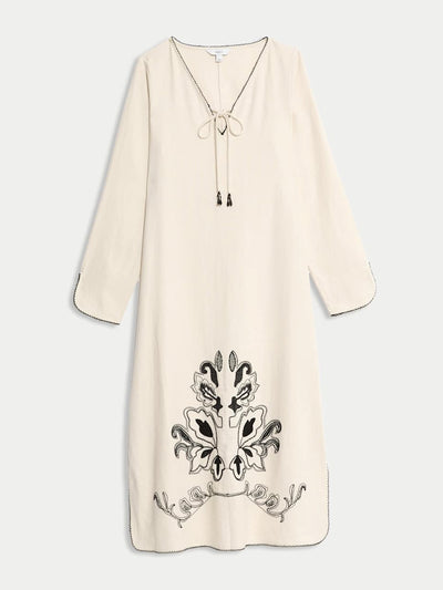 Marks & Spencer Linen rich embroidered midi shift dress at Collagerie