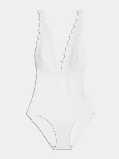 Marks & Spencer Neoprene scallop plunge swimsuit at Collagerie