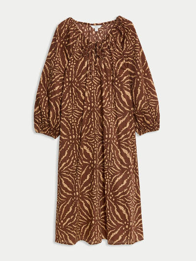 Marks & Spencer Pure cotton printed tie neck puff sleeve midaxi kaftan dress at Collagerie
