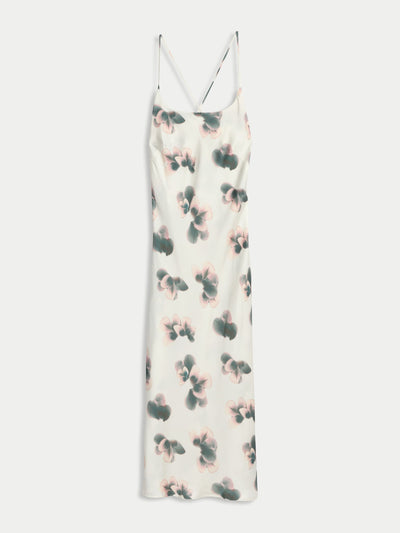 Rosie Satin floral long chemise at Collagerie