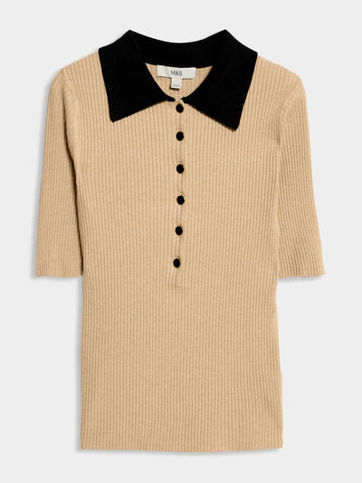 Marks & Spencer Soft touch collared knitted top at Collagerie