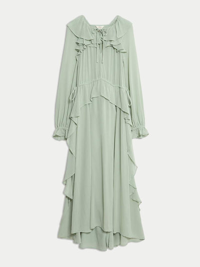 Marks & Spencer Tie neck ruffle maxi waisted dress at Collagerie