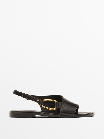 Massimo Dutti Leather sandals with ring detail at Collagerie
