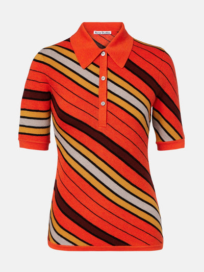 Acne Studios Ribbed-knit striped wool polo shirt at Collagerie