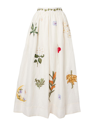 Agua By Agua Bendita Tangelo embroidered linen maxi skirt at Collagerie