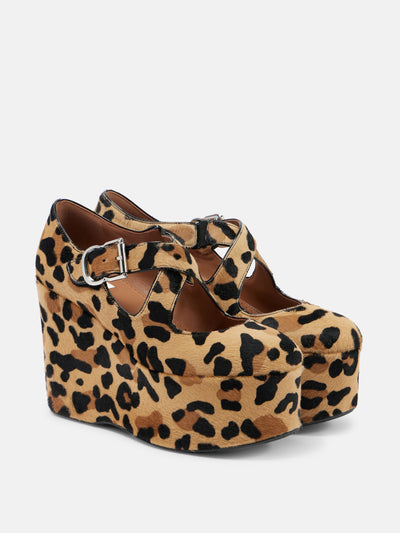 Alaïa Criss Cross leopard-print calf hair wedges at Collagerie