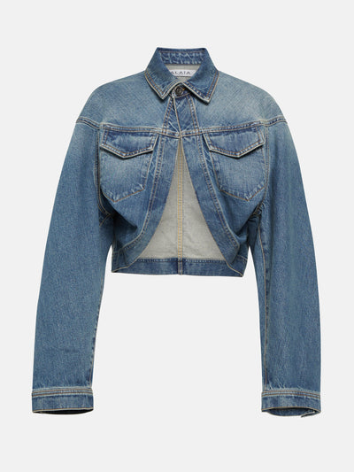 Alaia Blue cropped denim jacket at Collagerie