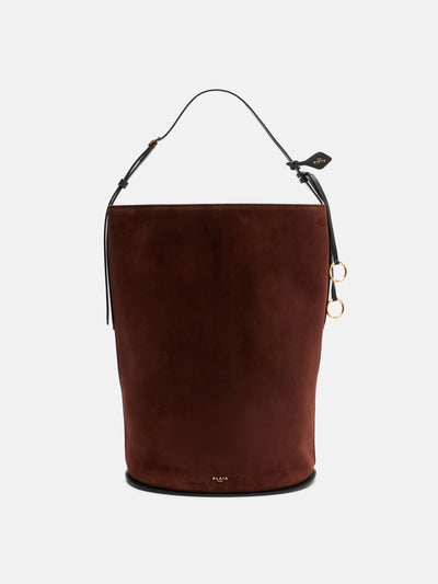 Alaïa Hip Large leather-trimmed suede bucket bag at Collagerie