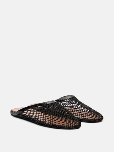 Alaïa Patent leather-trimmed fishnet mules at Collagerie