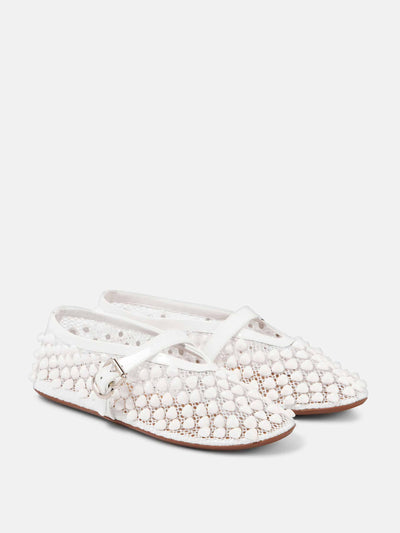 Alaïa Studded leather-trimmed mesh ballet flats at Collagerie