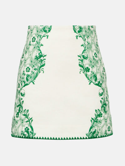 Alémais Olive printed linen and cotton mini skirt at Collagerie