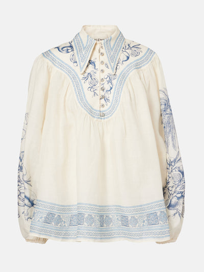 Alémais Villa Romantica printed ramie blouse at Collagerie