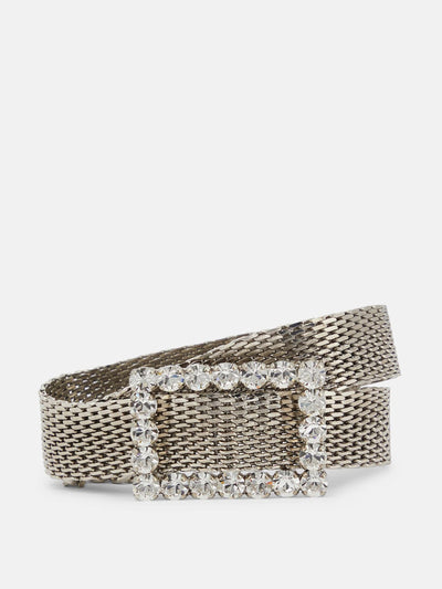 Alessandra Rich Silver crystal-embellished chain belt at Collagerie