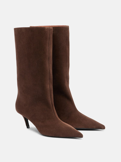 Amina Muaddi Fiona suede boots at Collagerie