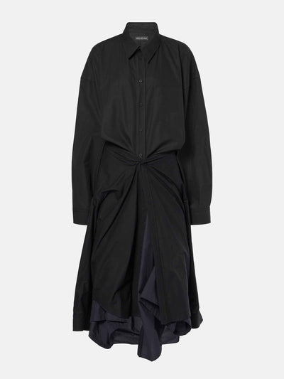 Balenciaga Gathered tie-front cotton shirt dress at Collagerie