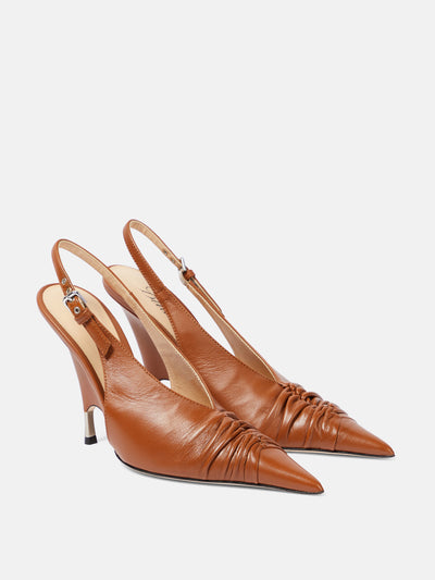 Blumarine Gathered leather slingback pumps at Collagerie