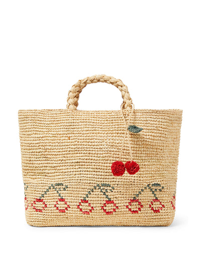 Bonpoint Fama logo raffia tote bag at Collagerie