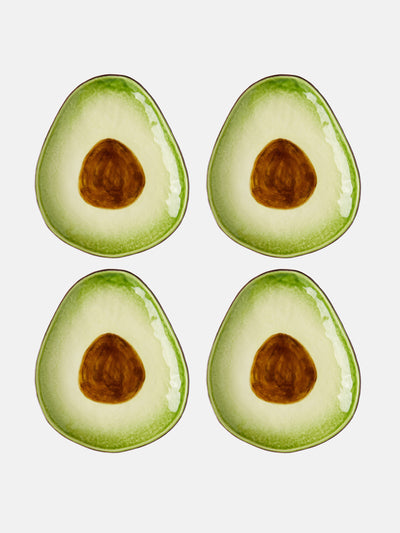 Bordallo Pinheiro Tropical Fruits Avocado earthenware dessert plates (set of 4) at Collagerie