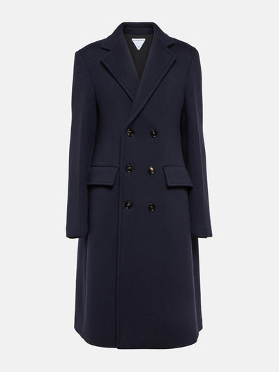 Bottega Veneta Caped wool and cashmere coat in navy at Collagerie