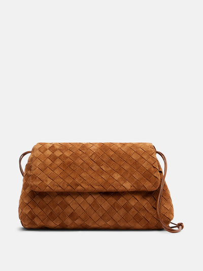 Bottega Veneta Giorno Intrecciato suede clutch at Collagerie