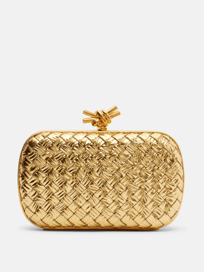 Bottega Veneta Knot Intreccio metallic leather clutch at Collagerie
