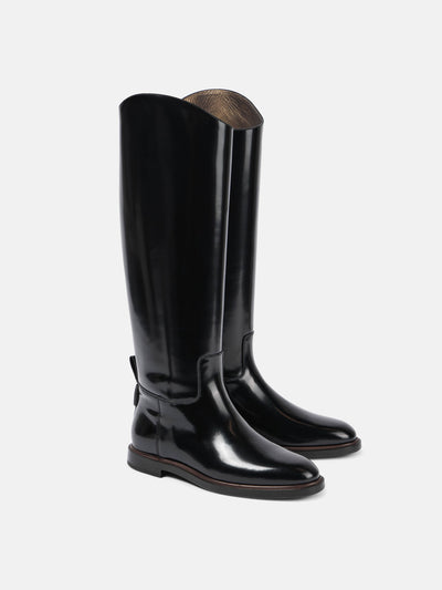 Brunello Cucinelli Polished leather knee-high boots at Collagerie