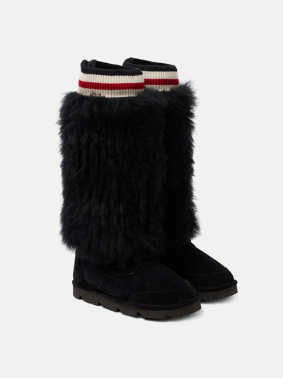 Brunello Cucinelli Mountain shearling-trimmed suede knee-high boots at Collagerie