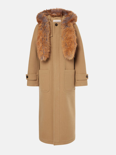 Burberry Faux fur-trimmed wool coat at Collagerie