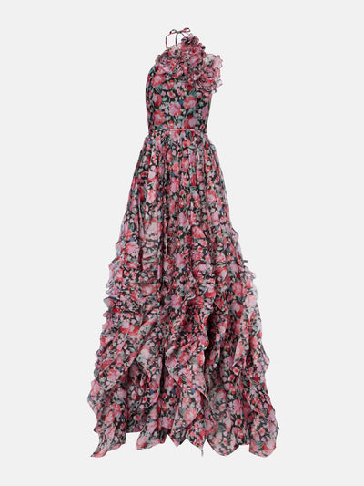 Carolina Herrera Floral halterneck ruffled gown at Collagerie