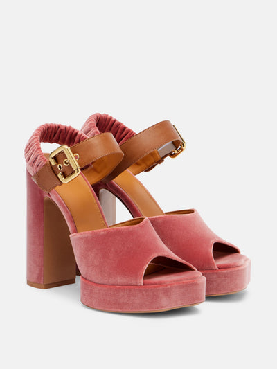 Chloé Aria 95 velvet platform sandals at Collagerie